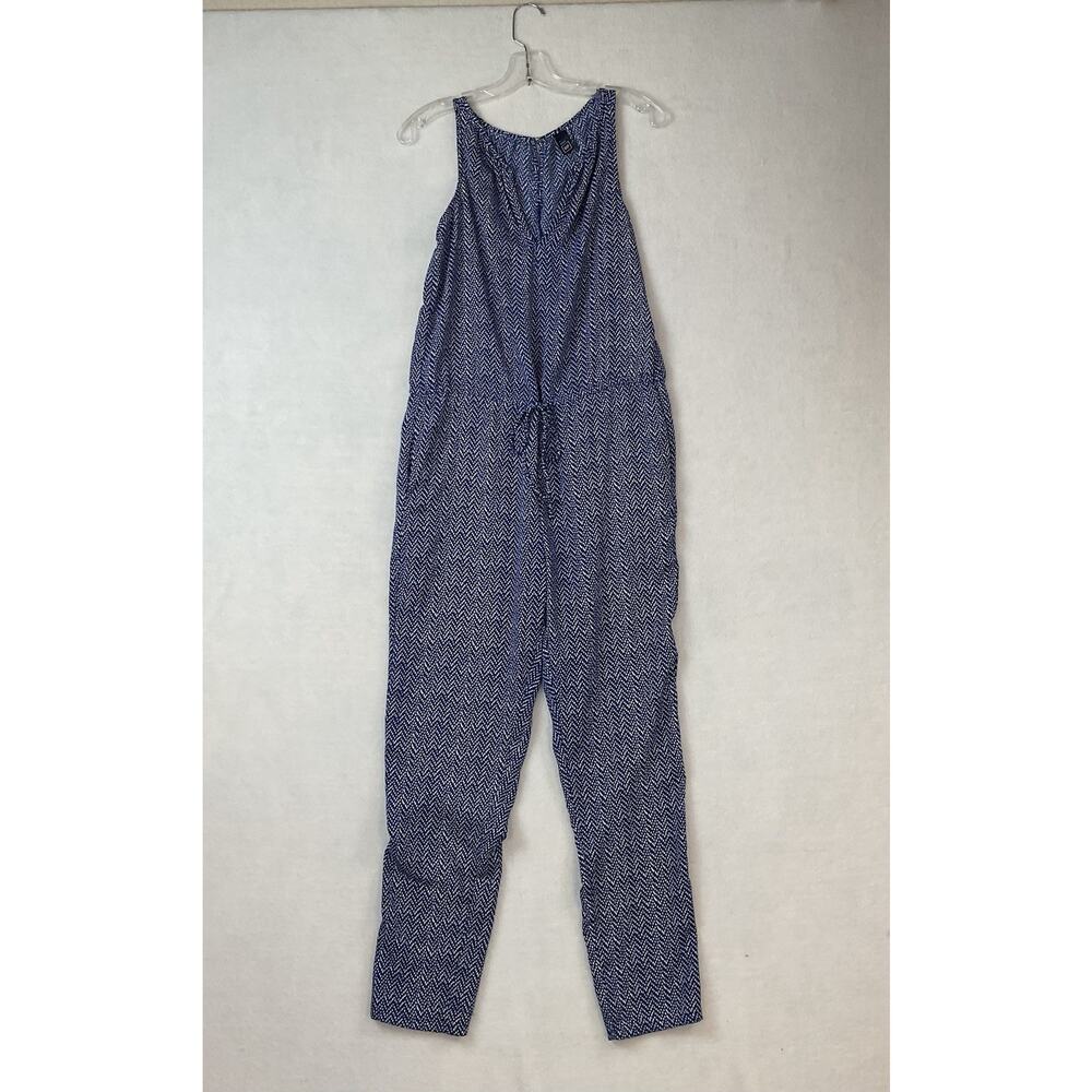 GAP Jumpsuit Womens S Blue White Dots Sleeveless Drawstring Waist V-Neck Pockets
